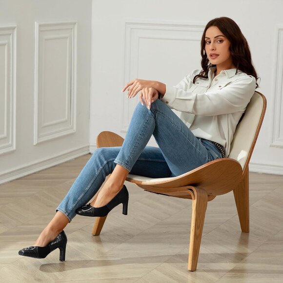 Women Dress Pumps Synthetic Leather Bunion Friendly 3 Inch Heels for Work - Picture 2 of 6